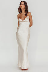Danijela Cowl Neck Pearl Satin Maxi Dress Champagne