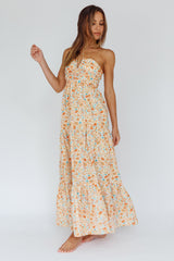 Asiah Halterneck Maxi Dress Flowers Orange