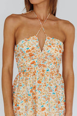 Asiah Halterneck Maxi Dress Flowers Orange