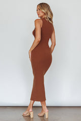 Brand New Day Lace-Up Bust Knit Midi Dress Chocolate