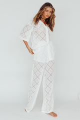 Abraya Lace Overlay Pants White