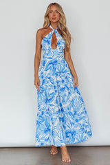 Bondi Keyhole Bust Maxi Dress Floral Blue