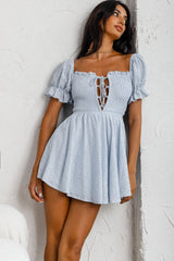 Buongiorno Bella Shirred Lace Up Bodice Mini Dress Blue