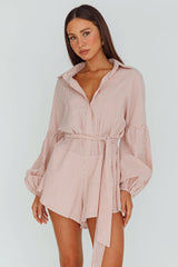 Daytona Beach Long Sleeve Shirt Romper Terracotta Stripe