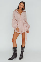 Daytona Beach Long Sleeve Shirt Romper Terracotta Stripe