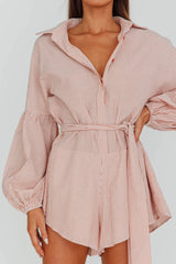 Daytona Beach Long Sleeve Shirt Romper Terracotta Stripe