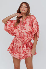 Daytona Beach Button-Up Romper Print Peach