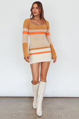 Count On It Fuzzy Knit Mini Dress Brown Multi