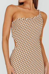 Cinzia One-Shoulder Cut-Out Midi Dress Brown