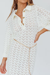 Alouette 3/4 Sleeve Crochet Midi Dress Cream