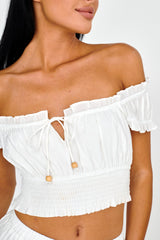 Canyon Cove Puff Sleeve Crop Top White