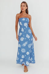 Cypress Ric Rac Trim Strapless Dress Shell Blue
