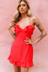 Can't Handle This Ruffle Trim Halterneck Dress Red