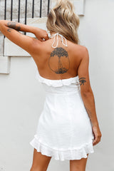 Can't Handle This Ruffle Trim Halterneck Dress White