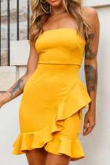 Corby Ruffle Accent Bandeau Dress Yellow