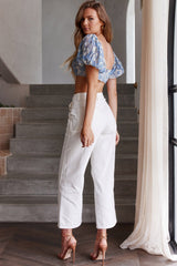 Aimee Puff Sleeve Floral Lace Crop Top Blue