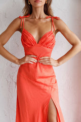 Clovelly Tied Shoulder Midi Dress Orange