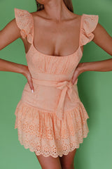 Fairytale Ending Ruffle Strap Eyelet Dress Peach