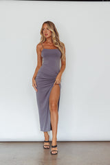 Comme Ci, Comme Ca Split Midi Dress Charcoal