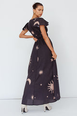 Carnivale Angel Sleeve Maxi Dress Black/Beige
