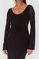 Crystal Ball Open Back Ruched Maxi Dress Black