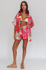 Ciao Ciao Floral Short Sleeve Buttoned Shirt Pink