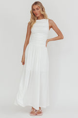 Dalayla Sleeveless Ruched Maxi Dress White