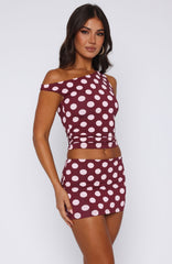 Stay With You Top Burgundy Polka Dot
