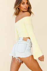 By Your Side Off-Shoulder Long Sleeve Fuzzy Knit Top Yellow