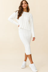 Cozy Up Cable Knit Midi Skirt White
