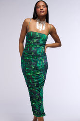 FIELDS OF GREEN MESH MIDI DRESS