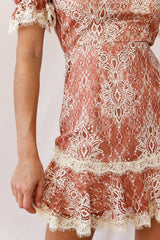 Andrea Puff Sleeve Lace Dress Rose/Beige