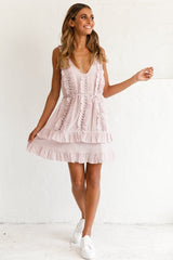 Agatha Ruffle Strap String Waist Tie Dress Blush