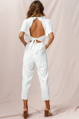 Dana Straight Leg Collared Neck Jumpsuit White