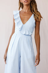 Cheryl Ruffle Strap Wide Leg Jumpsuit Steel Blue