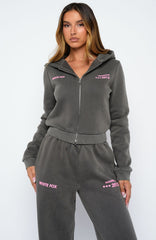 Down For Whatever Slim Zip Front Hoodie Charcoal Wash