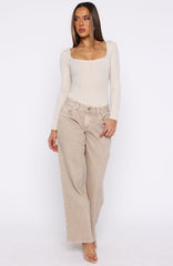 Bring The Style Low Rise Wide Leg Jeans Sesame Wash