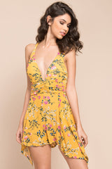 Brynna Floral Romper Yellow Mustard