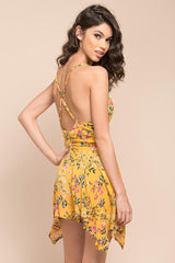 Brynna Floral Romper Yellow Mustard