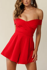 Crossroads Bardot Neckline Wrap Torso Romper Red