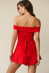Crossroads Bardot Neckline Wrap Torso Romper Red