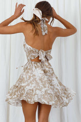 Ascot Halter Neck Tie Back Dress Beige