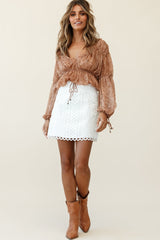 Beau Balloon Sleeve Drawstring Top Paisley Print Tan