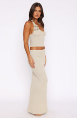 Magic Memory Knit Maxi Skirt Champagne