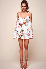 Ashanti Off the Shoulder Layered Floral Romper White
