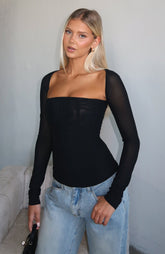Better Believe Long Sleeve Mesh Bustier Black