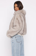 Glacial Chic Fur Bomber Jacket Smokey Taupe