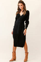 Cameo Batwing Knit Midi Dress Black