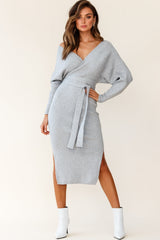 Cameo Batwing Knit Midi Dress Grey