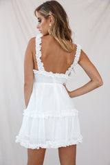 Be Mine Ruffle Strap Tie-Knot Dress White